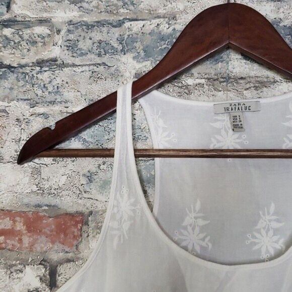 Women's ZARA Balletcore Scalloped Flowy Racerback Top White Size Small - Picture 4 of 7